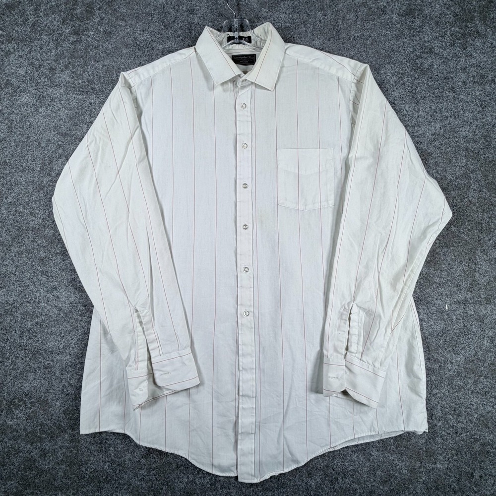 Christopher Hart Dress Shirts Mens 17.5 White Vertical Striped‎ Classic Preppy